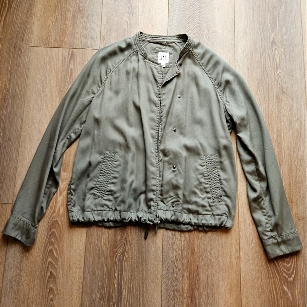 Like New GAP Olive Green Utility Zip Button Tie Waist Jacket | Medium